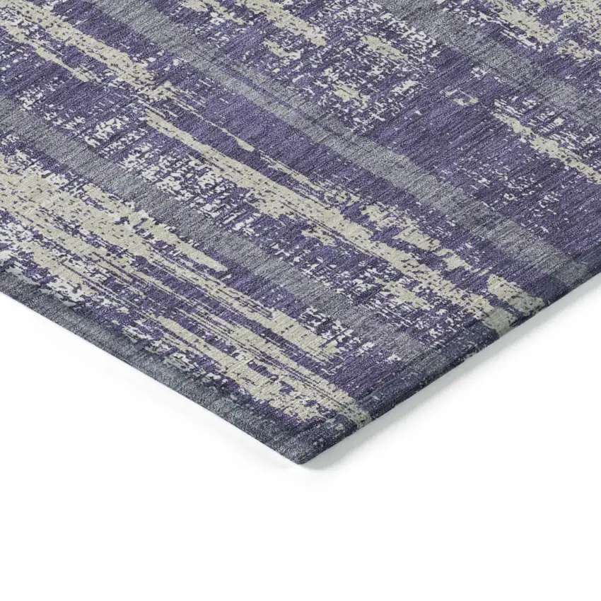 Purple Gray And Ivory Striped Washable Indoor Outdoor Area Rug Photo 5