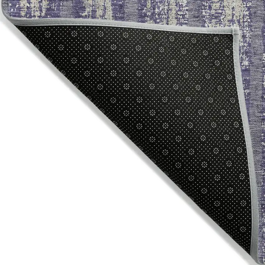 Purple Gray And Ivory Striped Washable Indoor Outdoor Area Rug Photo 4