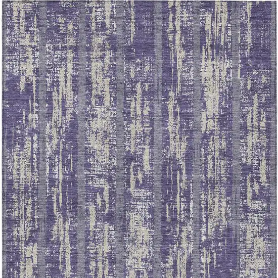 Purple Gray And Ivory Striped Washable Indoor Outdoor Area Rug Photo 7
