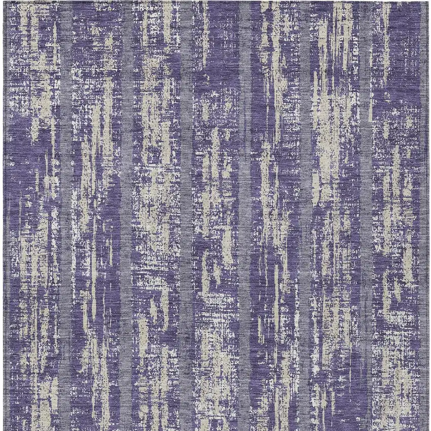 Purple Gray And Ivory Striped Washable Indoor Outdoor Area Rug Photo 7