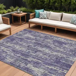 Photo of Purple Gray And Ivory Striped Washable Indoor Outdoor Area Rug