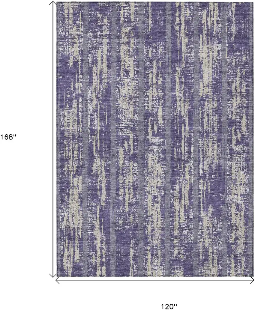 Purple Gray And Ivory Striped Washable Indoor Outdoor Area Rug Photo 3