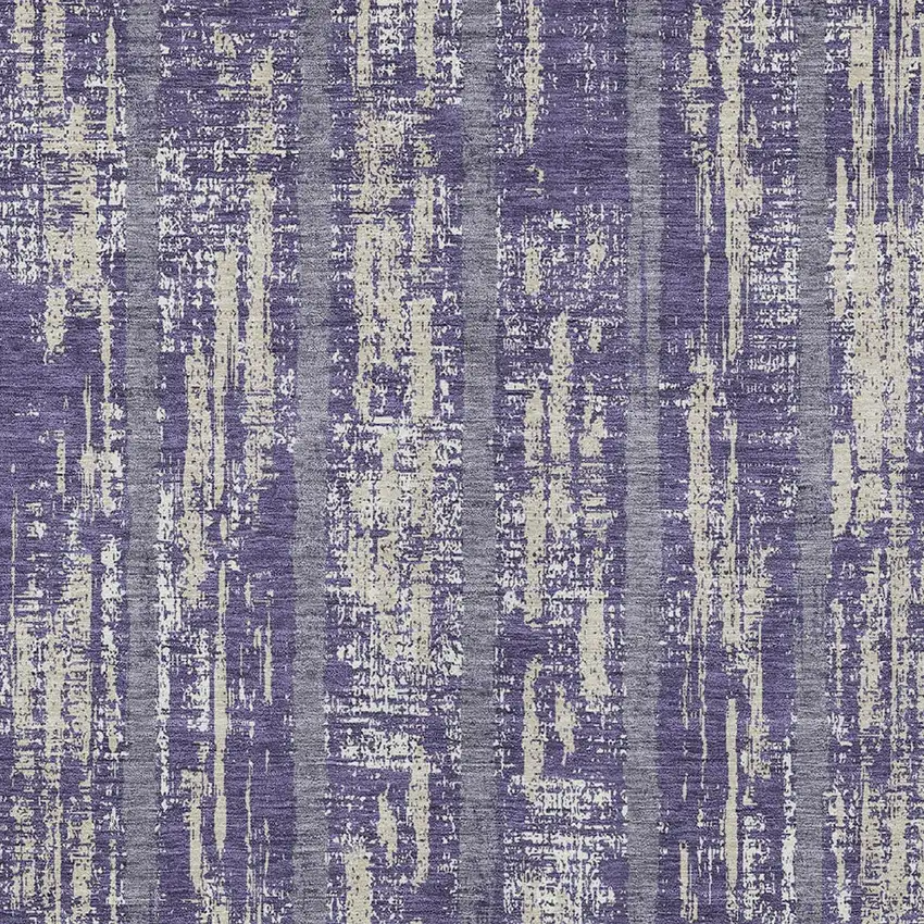 Purple Gray And Ivory Striped Washable Indoor Outdoor Area Rug Photo 6