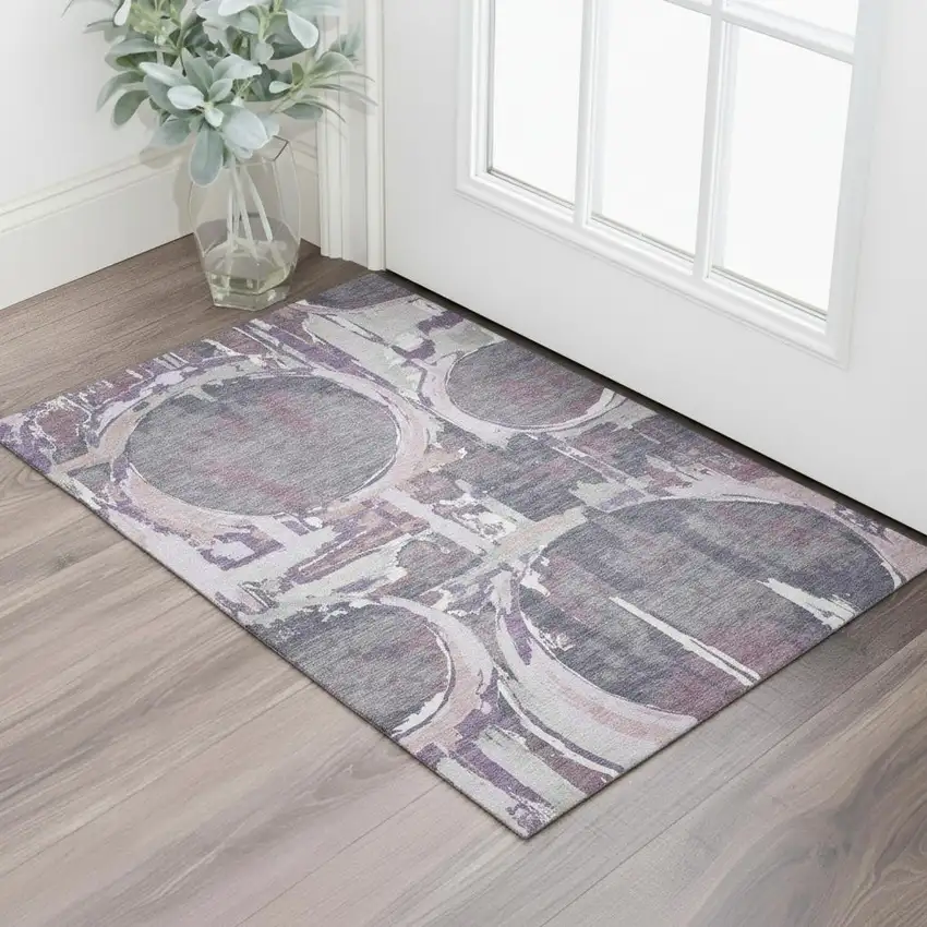 Purple Gray And Lavender Geometric Washable Area Rug With UV Protection Photo 1