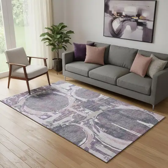 Purple Gray And Lavender Geometric Washable Area Rug With UV Protection Photo 1