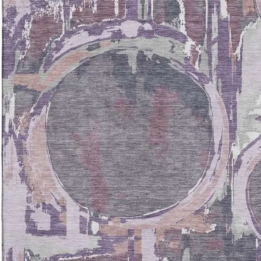 Purple Gray And Lavender Geometric Washable Area Rug With UV Protection Photo 3