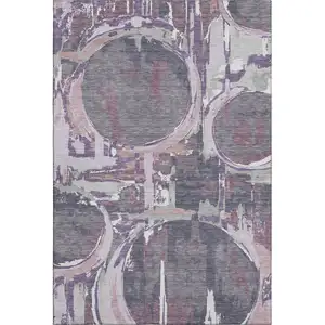 Photo of Purple Gray And Lavender Geometric Washable Area Rug With UV Protection