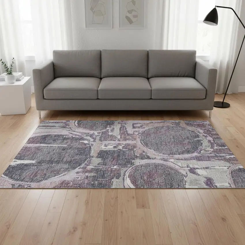 Purple Gray And Lavender Geometric Washable Area Rug With UV Protection Photo 2