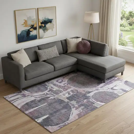 Purple Gray And Lavender Geometric Washable Area Rug With UV Protection Photo 1