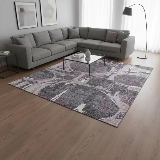 Purple Gray And Lavender Geometric Washable Area Rug With UV Protection Photo 2