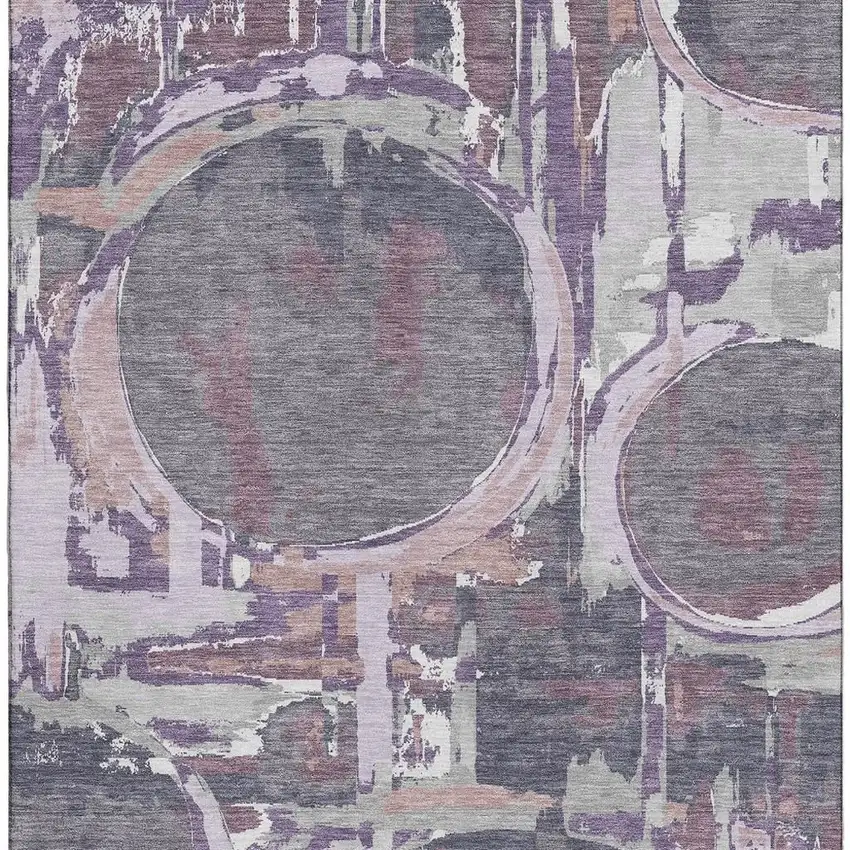 Purple Gray And Lavender Geometric Washable Area Rug With UV Protection Photo 4