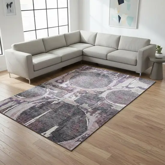 Purple Gray And Lavender Geometric Washable Area Rug With UV Protection Photo 2