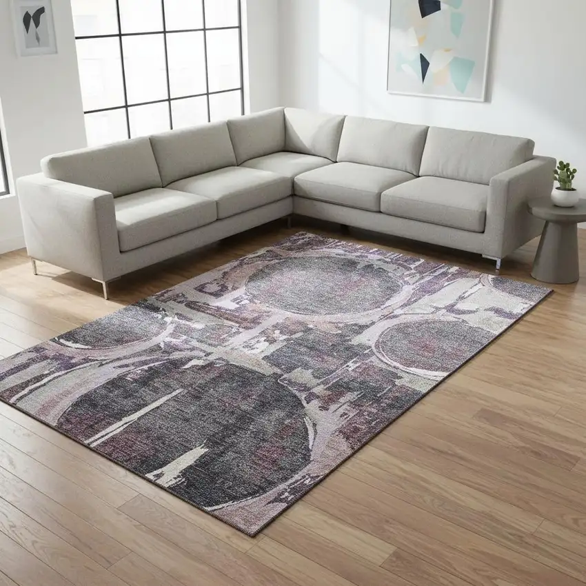 Purple Gray And Lavender Geometric Washable Area Rug With UV Protection Photo 2