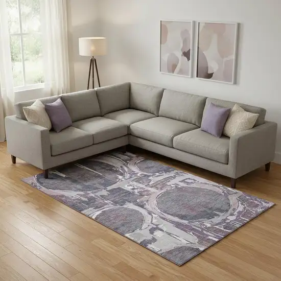 Purple Gray And Lavender Geometric Washable Area Rug With UV Protection Photo 1