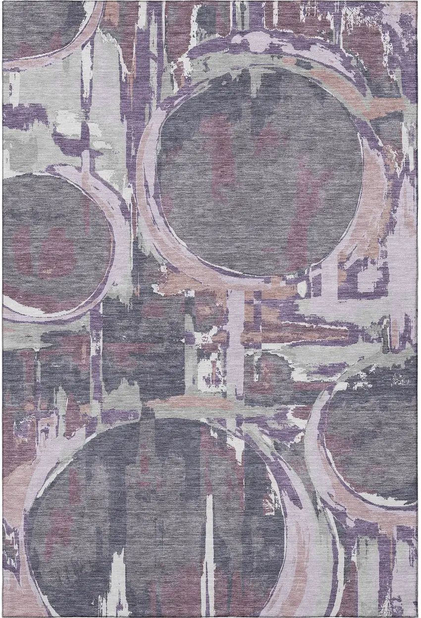 Purple Gray And Lavender Geometric Washable Area Rug With UV Protection Photo 4