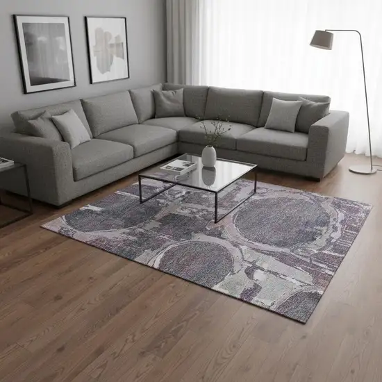 Purple Gray And Lavender Geometric Washable Area Rug With UV Protection Photo 2