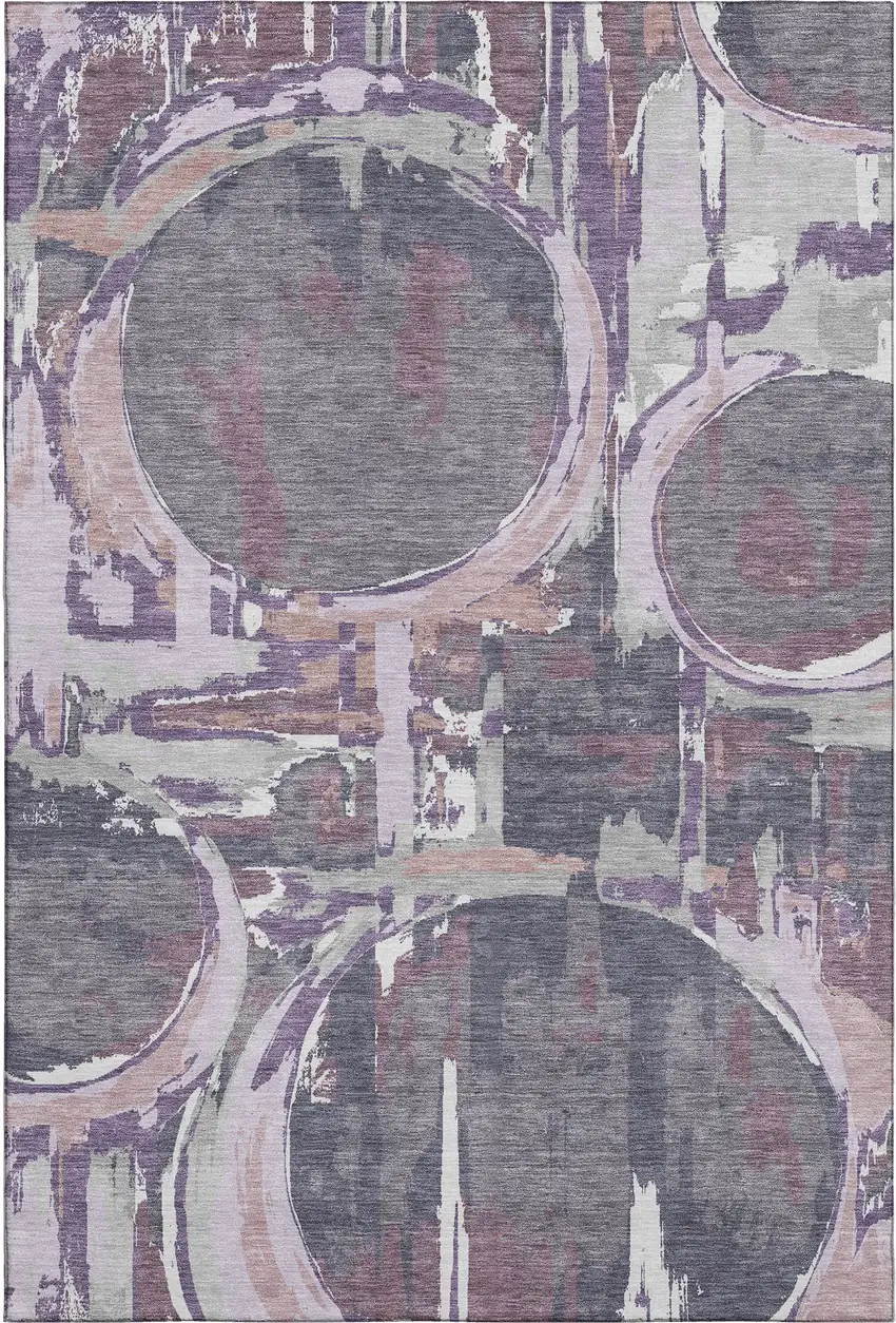 Purple Gray And Lavender Geometric Washable Area Rug With UV Protection Photo 1