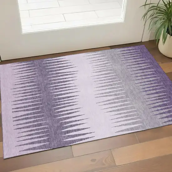 Purple Gray And Lavender Striped Washable Area Rug With UV Protection Photo 1