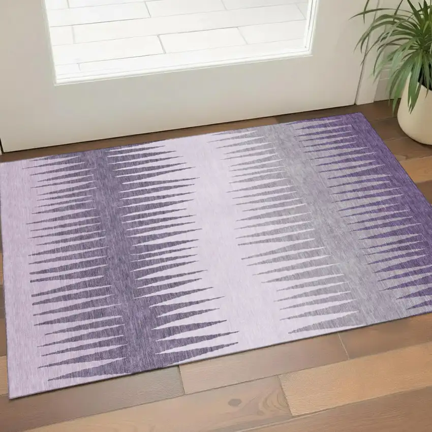 Purple Gray And Lavender Striped Washable Area Rug With UV Protection Photo 1
