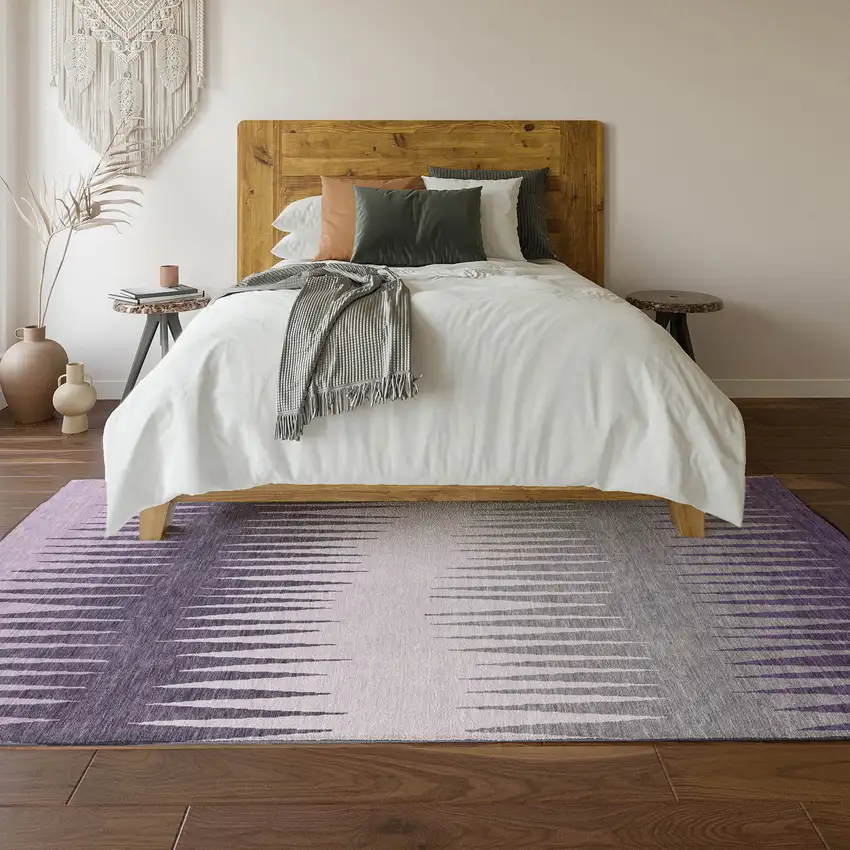 Purple Gray And Lavender Striped Washable Area Rug With UV Protection Photo 6