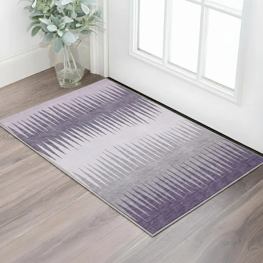 Purple Gray And Lavender Striped Washable Area Rug With UV Protection Photo 2