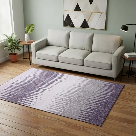 Purple Gray And Lavender Striped Washable Area Rug With UV Protection Photo 2