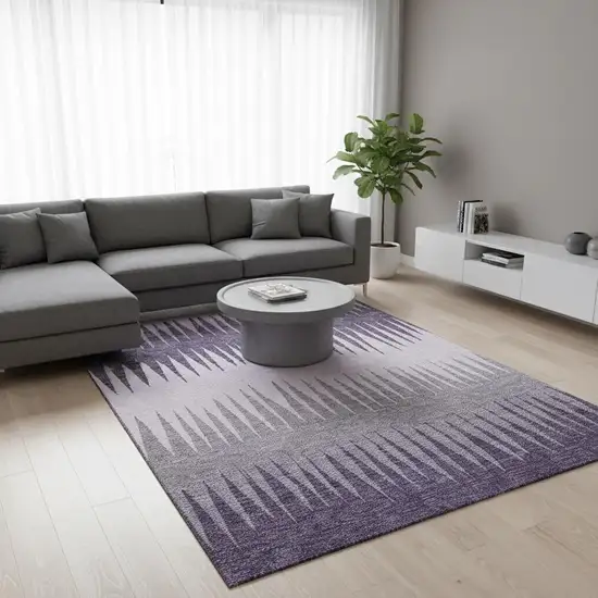 Purple Gray And Lavender Striped Washable Area Rug With UV Protection Photo 2