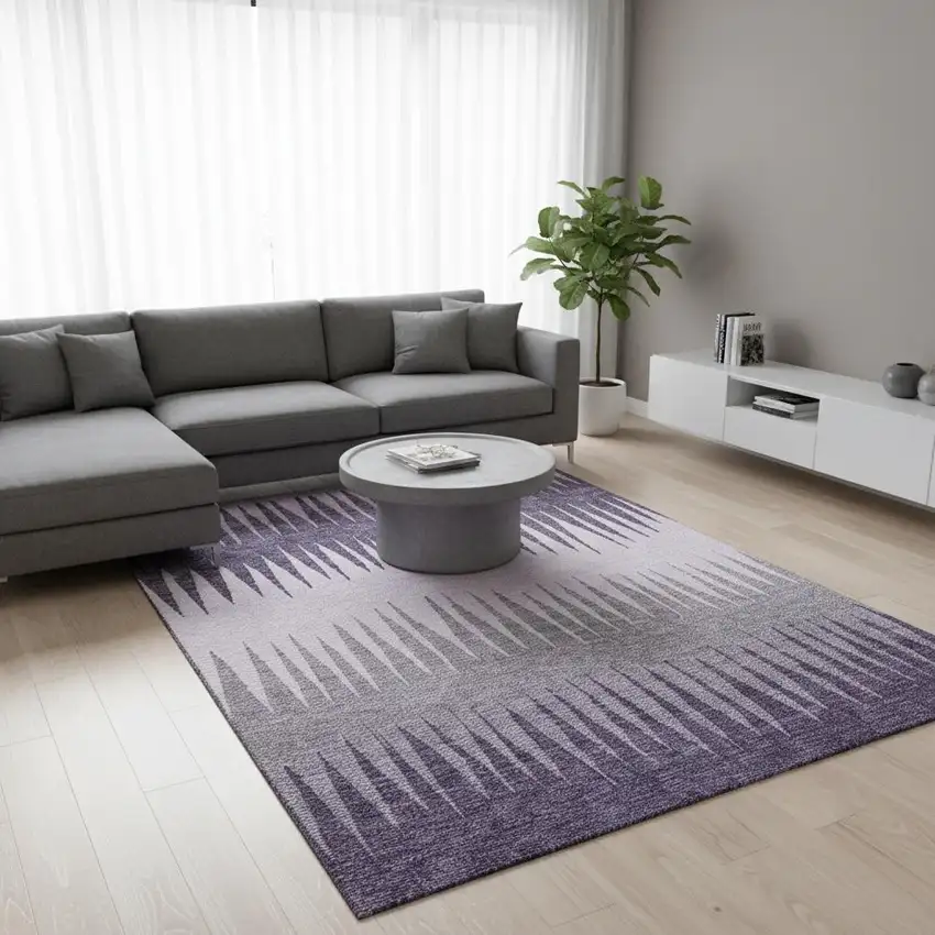 Purple Gray And Lavender Striped Washable Area Rug With UV Protection Photo 2