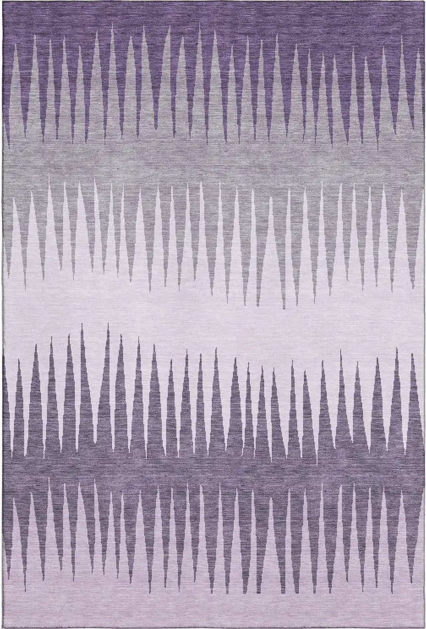 Purple Gray And Lavender Striped Washable Area Rug With UV Protection Photo 1