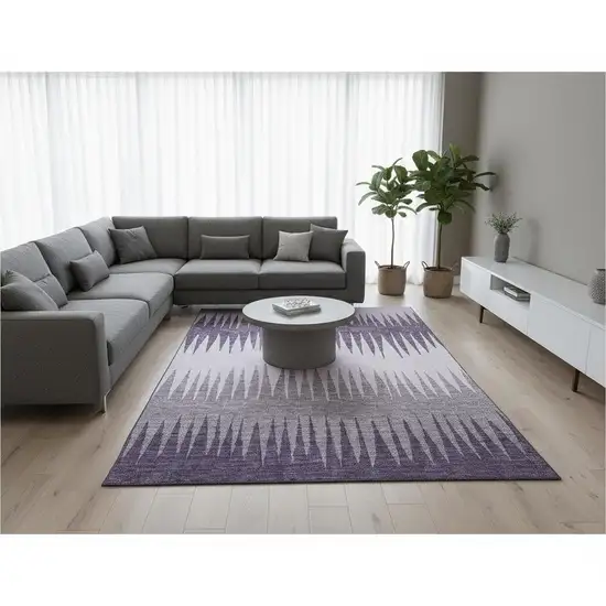 Purple Gray And Lavender Striped Washable Area Rug With UV Protection Photo 2