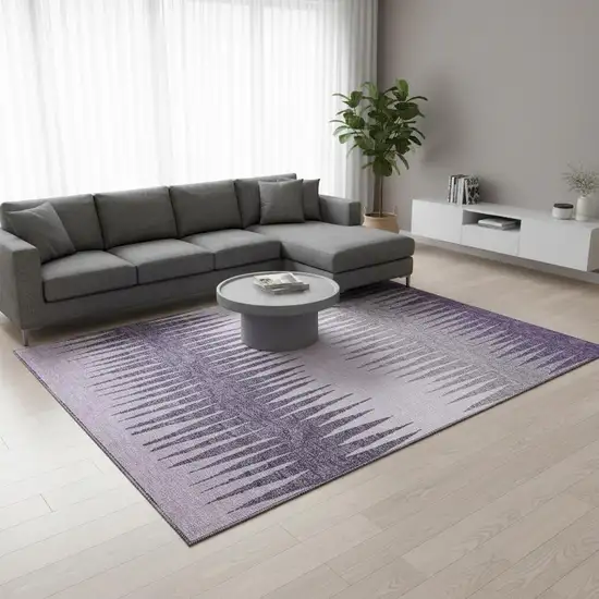 Purple Gray And Lavender Striped Washable Area Rug With UV Protection Photo 2