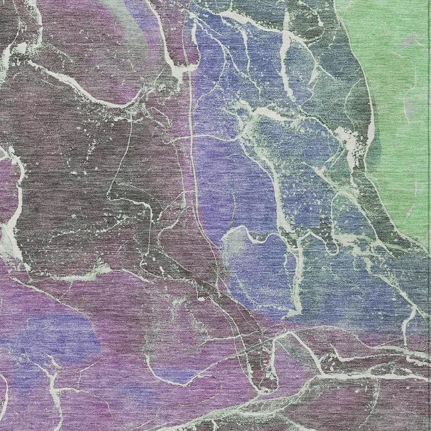 Purple Gray And Mint Green Abstract Washable Indoor Outdoor Area Rug Photo 7