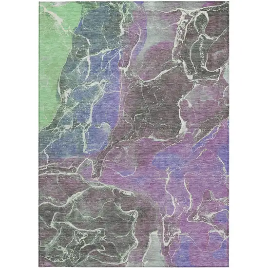 Purple Gray And Mint Green Abstract Washable Indoor Outdoor Area Rug Photo 4