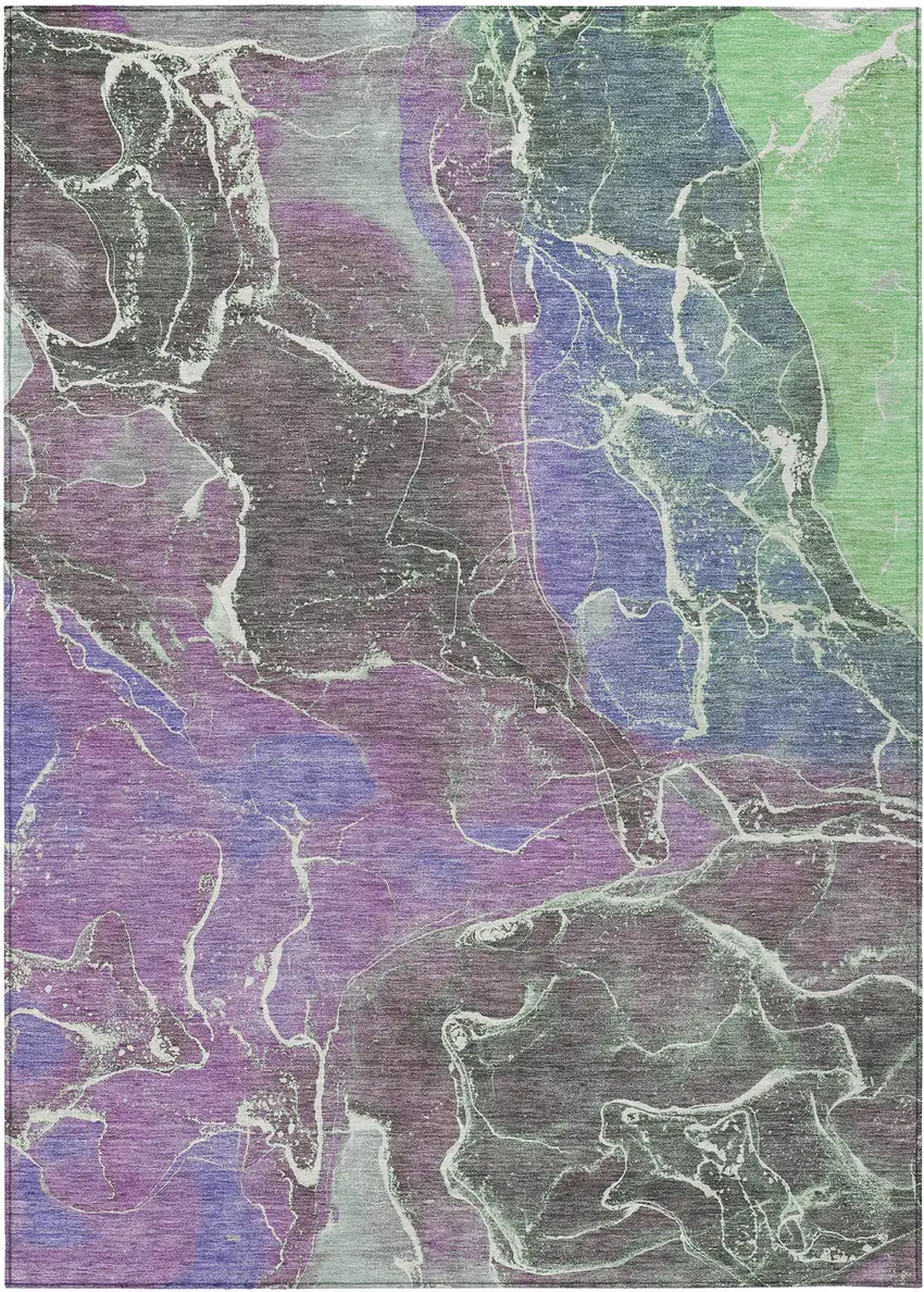 Purple Gray And Mint Green Abstract Washable Indoor Outdoor Area Rug Photo 1