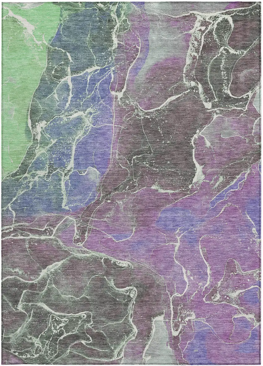 Purple Gray And Mint Green Abstract Washable Indoor Outdoor Area Rug Photo 3