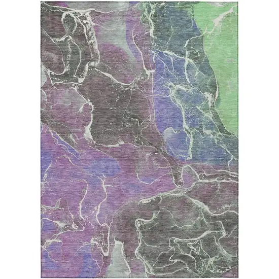 Purple Gray And Mint Green Abstract Washable Indoor Outdoor Area Rug Photo 1