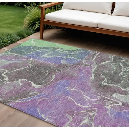 Purple Gray And Mint Green Abstract Washable Indoor Outdoor Area Rug Photo 2