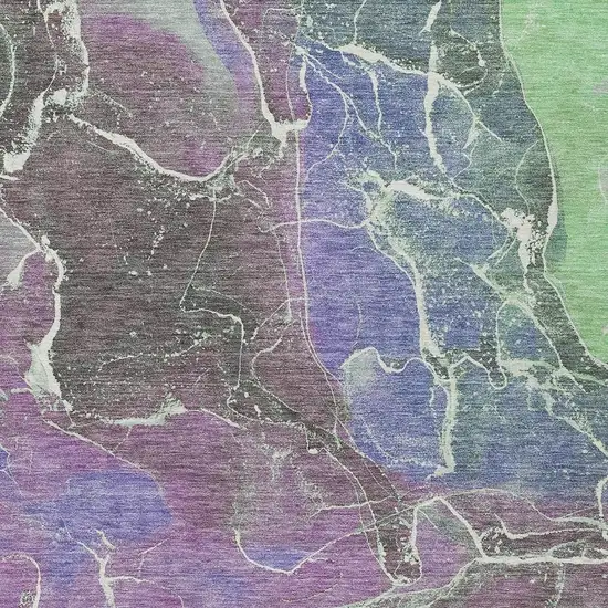 Purple Gray And Mint Green Abstract Washable Indoor Outdoor Area Rug Photo 4