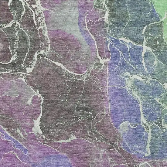 Purple Gray And Mint Green Abstract Washable Indoor Outdoor Area Rug Photo 4