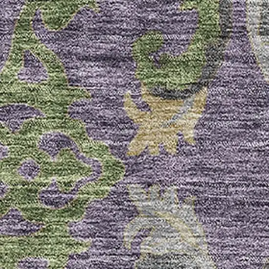 Purple Gray And Olive Green Floral Washable Area Rug With UV Protection Photo 2
