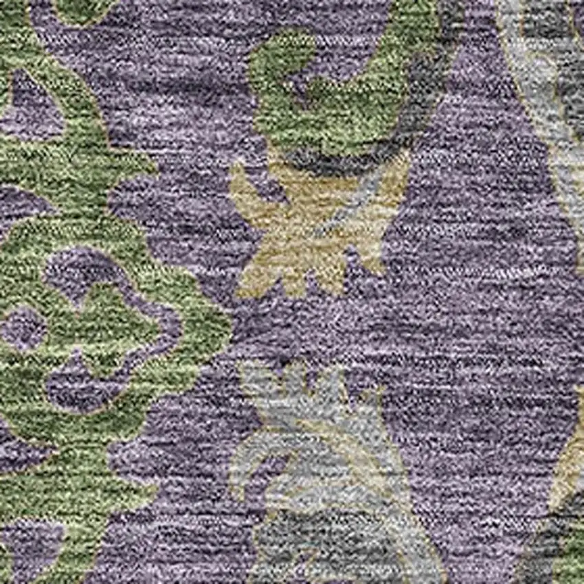 Purple Gray And Olive Green Floral Washable Area Rug With UV Protection Photo 2