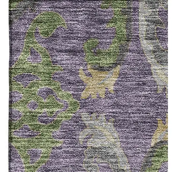 Purple Gray And Olive Green Floral Washable Area Rug With UV Protection Photo 3