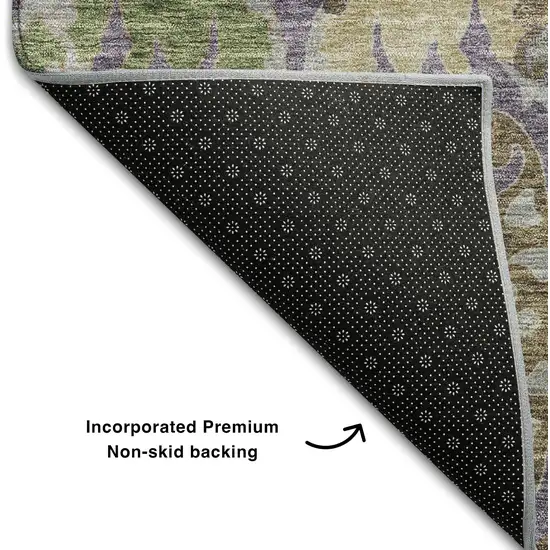Purple Gray And Olive Green Floral Washable Area Rug With UV Protection Photo 6