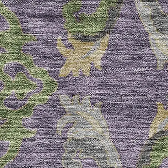 Purple Gray And Olive Green Floral Washable Area Rug With UV Protection Photo 2