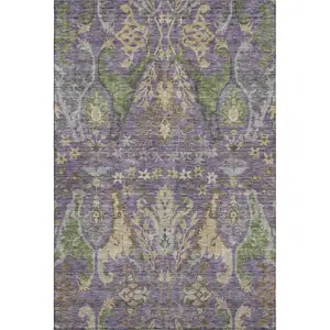 Photo of Purple Gray And Olive Green Floral Washable Area Rug With UV Protection