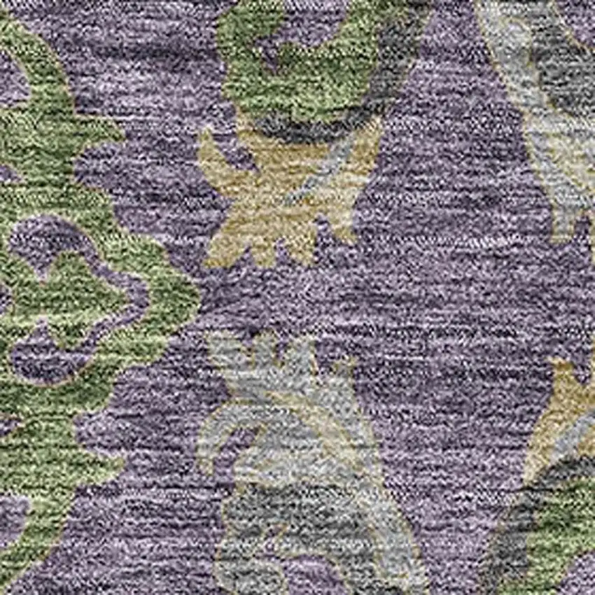 Purple Gray And Olive Green Floral Washable Area Rug With UV Protection Photo 2