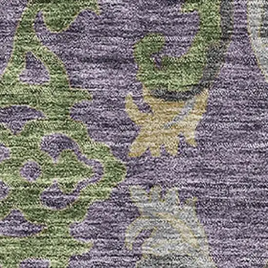 Purple Gray And Olive Green Floral Washable Area Rug With UV Protection Photo 2