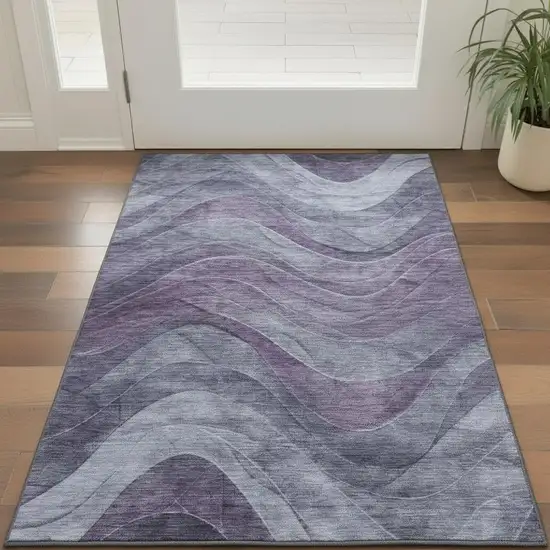 Purple Gray And Silver Abstract Washable Area Rug With UV Protection Photo 2