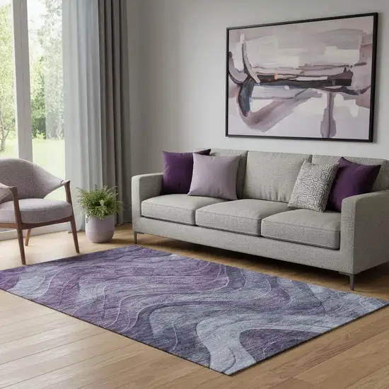 Purple Gray And Silver Abstract Washable Area Rug With UV Protection Photo 2