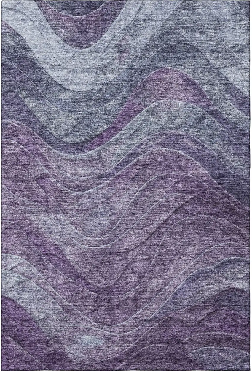 Purple Gray And Silver Abstract Washable Area Rug With UV Protection Photo 3